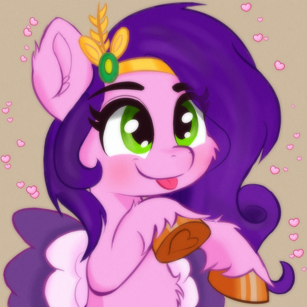 Size: 1500x1500 | Tagged: safe, artist:psfmer, derpibooru import, pipp petals, pegasus, pony, g5, :p, adorapipp, blushing, cheek fluff, chest fluff, cute, diadem, ear fluff, female, heart, hoof heart, image, jewelry, mare, png, regalia, silly, silly pony, smiling, solo, tongue out, underhoof, unshorn fetlocks