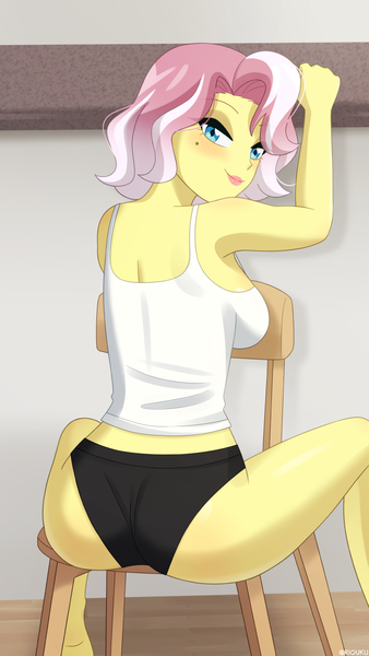 Size: 720x1280 | Tagged: suggestive, artist:riouku, derpibooru import, vignette valencia, equestria girls, g4, ass, barefoot, bedroom eyes, black underwear, blushing, breasts, butt, chair, clothes, commission, eyeshadow, feet, female, image, lipstick, makeup, png, solo, solo female, tanktop, underwear