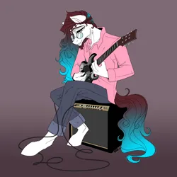 Size: 4000x4000 | Tagged: safe, artist:dragonfoxgirl, derpibooru import, oc, unofficial characters only, anthro, unguligrade anthro, amplifier, electric guitar, gradient background, gradient hair, gradient tail, guitar, hipster, image, musical instrument, png, solo, speaker, tail