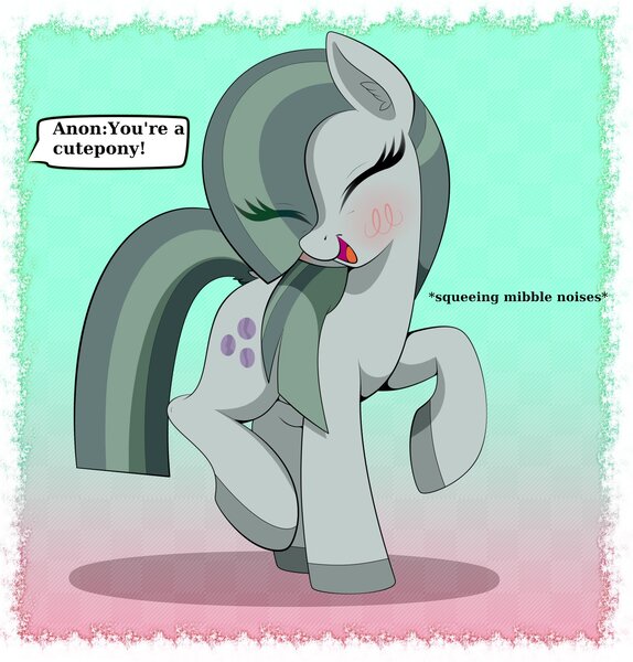 Size: 1919x2006 | Tagged: safe, artist:scandianon, derpibooru import, marble pie, earth pony, pony, g4, abstract background, blushing, cute, female, giggling, happy, image, jpeg, marblebetes, mare, open mouth, open smile, raised hoof, raised leg, smiling, solo