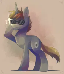 Size: 678x778 | Tagged: safe, artist:sharmie, derpibooru import, oc, oc:order compulsive, unofficial characters only, pony, unicorn, commission, frown, gray, horn, image, male, png, solo, stallion, sunglasses