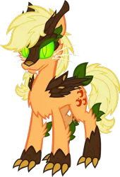 Size: 2019x2969 | Tagged: safe, artist:agentkirin, derpibooru import, applejack, hybrid, original species, timber pony, timber wolf, g4, alternate cutie mark, cheek fluff, chest fluff, fangs, female, image, leg fluff, png, show accurate, simple background, solo, species swap, timber wolfified, timberjack, transparent background, whiskers