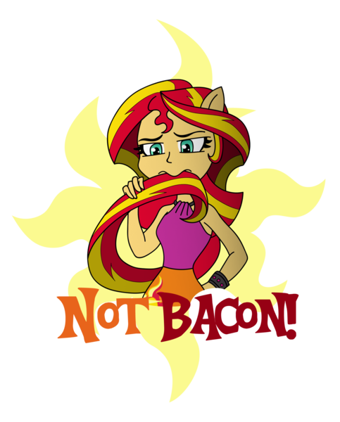 Size: 1609x2000 | Tagged: safe, artist:niban-destikim, derpibooru import, sunset shimmer, equestria girls, g4, bacon hair, female, image, my little pony equestria girls: rainbow rocks, png, ponied up, pony ears, simple background, solo, tasting, transparent background