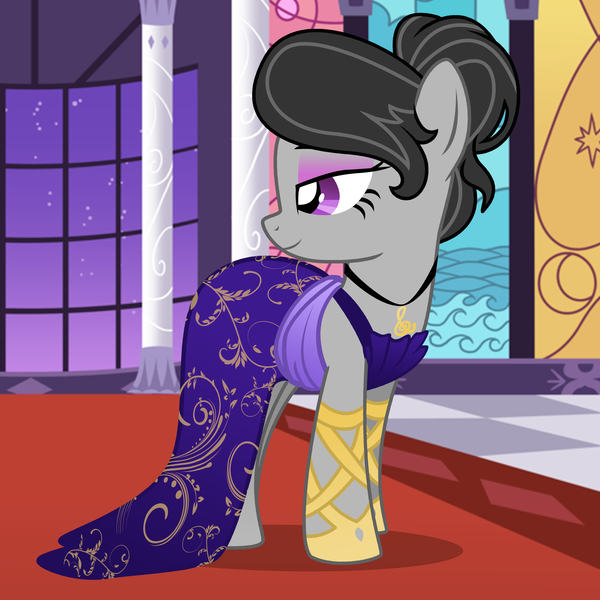 Size: 2449x2449 | Tagged: safe, artist:lostinthetrees, derpibooru import, octavia melody, earth pony, pony, g4, alternate hairstyle, clothes, dress, eyeshadow, fancy, female, gala dress, image, jewelry, makeup, mare, necklace, png, shoes, solo