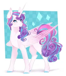 Size: 1350x1550 | Tagged: safe, artist:kraytt-05, derpibooru import, princess flurry heart, alicorn, pony, g4, blushing, colored hooves, colored wings, female, hooves, image, jpeg, looking at you, mare, older, older flurry heart, solo, wings