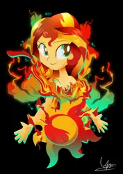 Size: 2059x2912 | Tagged: safe, artist:ii-art, derpibooru import, sunset shimmer, equestria girls, g4, black background, female, image, jpeg, simple background, solo