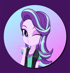 Size: 1920x1992 | Tagged: safe, artist:diilaycc, derpibooru import, starlight glimmer, equestria girls, g4, blowing a kiss, cute, female, gradient background, image, jpeg, kissing, missing accessory, one eye closed, solo, wink