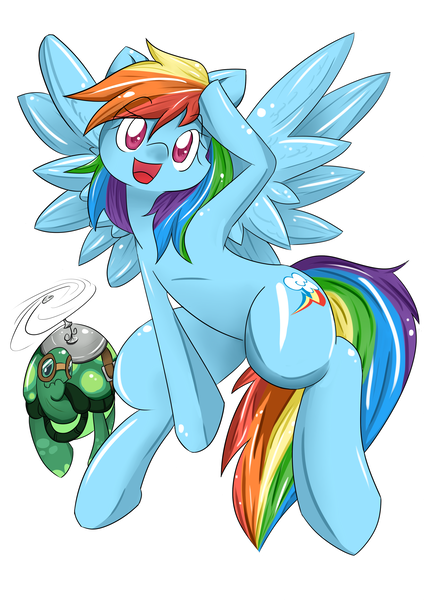 Size: 2059x2912 | Tagged: safe, artist:fenriz278, derpibooru import, rainbow dash, tank, pony, g4, cute, dashabetes, duo, female, flying, image, mare, open mouth, png, pose, simple background