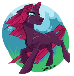 Size: 2412x2486 | Tagged: safe, artist:dragonfoxgirl, derpibooru import, tempest shadow, pony, unicorn, g4, alternate hairstyle, broken horn, deviantart watermark, female, horn, image, mare, obtrusive watermark, png, scar, solo, watermark