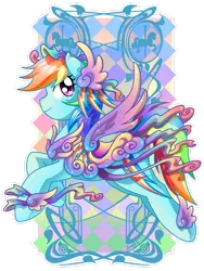 Size: 2121x2828 | Tagged: dead source, safe, artist:amelie-ami-chan, derpibooru import, rainbow dash, pony, g4, carousel, clothes, costume, deviantart watermark, female, image, obtrusive watermark, png, solo, watermark