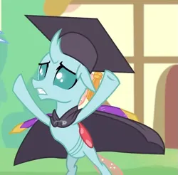 Size: 685x673 | Tagged: safe, derpibooru import, screencap, ocellus, changedling, changeling, g4, uprooted, bipedal, cropped, graduation cap, hat, image, png, solo