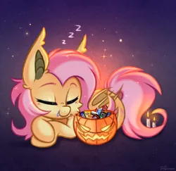 Size: 3000x2912 | Tagged: safe, artist:pesty_skillengton, derpibooru import, fluttershy, bat pony, pony, g5, bat ponified, candy, chocolate, cute, female, flutterbat, food, halloween, holiday, image, m&m's, milkyway, nutella, png, pumpkin, race swap, shyabates, shyabetes, sketch, sleeping, snickers, solo, solo female