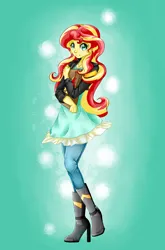 Size: 1600x2425 | Tagged: safe, artist:hanipootossukka19, derpibooru import, sunset shimmer, equestria girls, g4, book, clothes, deviantart watermark, female, image, jacket, journal, leather, leather jacket, obtrusive watermark, png, solo, watermark