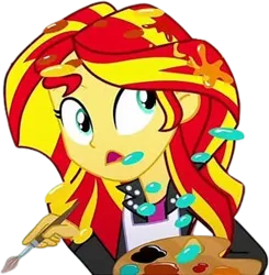 Size: 2472x2520 | Tagged: safe, derpibooru import, edit, edited screencap, editor:mrtoonlover83, screencap, sunset shimmer, human, eqg summertime shorts, equestria girls, g4, the art of friendship, apron, background removed, clothes, female, image, my little pony equestria girls: summertime shorts, not a vector, paint, paintbrush, palette, png, solo