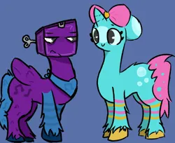 Size: 1006x821 | Tagged: artist needed, safe, derpibooru import, part of a set, ponified, pegasus, pony, unicorn, annoyed, bandana, bow, boxten (dandy's world), bubble, dandy's world, duo, female, hair bow, horn, image, male, mare, music box, png, poppy (dandy's world), roblox, rule 85, stallion, unshorn fetlocks, wat, wings