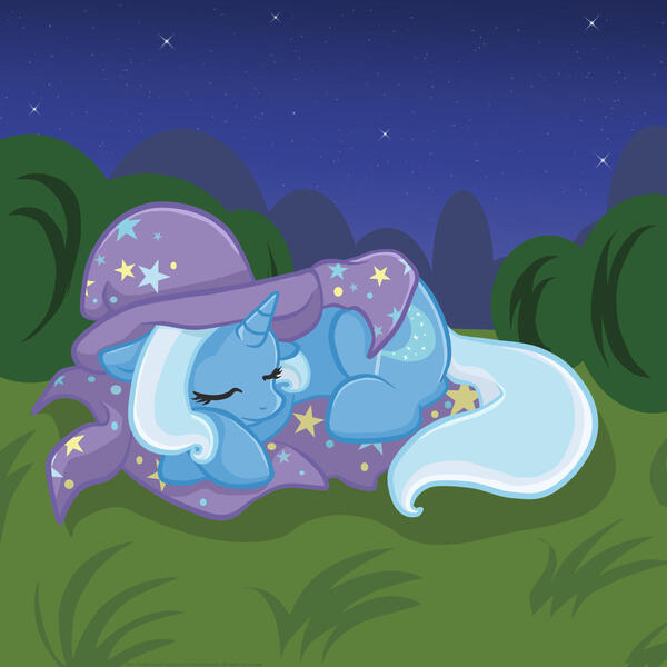 Size: 1500x1500 | Tagged: safe, artist:yoshimarsart, derpibooru import, trixie, pony, g4, cape, clothes, deviantart watermark, female, hat, image, jpeg, obtrusive watermark, sleeping, solo, trixie's cape, trixie's hat, watermark