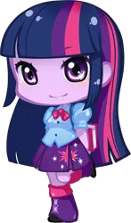 Size: 1775x3026 | Tagged: safe, artist:yuuabyss, derpibooru import, twilight sparkle, equestria girls, g4, beach, chibi, clothes, deviantart watermark, female, hands behind back, image, makeup, obtrusive watermark, png, simple background, skirt, smiling, solo, transparent background, watermark