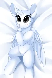 Size: 2000x3000 | Tagged: safe, artist:scarlet-spectrum, derpibooru import, oc, unofficial characters only, alicorn, pony, alicorn oc, bed, body pillow, body pillow design, commission, cute, deviantart watermark, digital arrt, female, horn, image, looking up, mare, obtrusive watermark, png, solo, watermark, wide eyes, wings, ych example, your character here