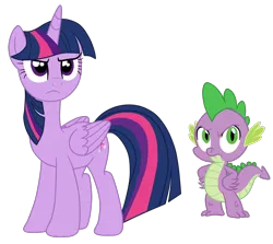 Size: 1928x1716 | Tagged: safe, artist:gmaplay, derpibooru import, spike, twilight sparkle, twilight sparkle (alicorn), alicorn, dragon, pony, g4, season 7, shadow play, duo, duo male and female, female, image, male, png, spike is not amused, twilight sparkle is not amused, unamused, wingless spike