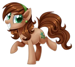 Size: 2219x2000 | Tagged: safe, artist:centchi, derpibooru import, oc, oc:jade verdi, unofficial characters only, earth pony, pony, ear piercing, female, hairband, image, looking at you, mare, piercing, png, raised hoof, raised leg, simple background, smiling, solo, transparent background