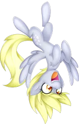 Size: 1960x3061 | Tagged: safe, artist:scarlet-spectrum, derpibooru import, derpy hooves, pegasus, pony, g4, belly, concave belly, female, flying, happy, image, mare, open mouth, png, simple background, solo, transparent background, upside down