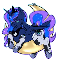 Size: 1000x1000 | Tagged: safe, artist:twoshoesmcgee, derpibooru import, princess luna, alicorn, pony, g4, clothes, cow socks, cute, female, image, mare, png, pool toy, simple background, socks, solo, transparent background