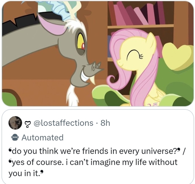 Size: 664x629 | Tagged: safe, derpibooru import, edit, edited screencap, screencap, discord, fluttershy, discordant harmony, g4, duo, duo male and female, female, friendshipping, image, jpeg, male, meta, screenshots, twitter, wholesome