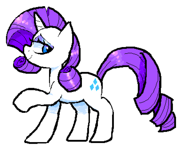 Size: 811x653 | Tagged: safe, artist:deerie, derpibooru import, rarity, unicorn, horn, image, ms paint, png, simple background, smiling, smirk, standing, white background