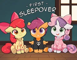 Size: 1152x896 | Tagged: safe, ai content, derpibooru import, machine learning generated, prompter:gullveigai, stable diffusion, apple bloom, scootaloo, sweetie belle, earth pony, pegasus, pony, unicorn, g4, clothes, costume, cutie mark crusaders, foal, generator:pony diffusion v6 xl, horn, image, kigurumi, png