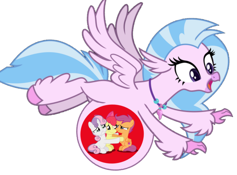 Size: 1039x769 | Tagged: artist needed, safe, artist:squipycheetah, derpibooru import, edit, apple bloom, scootaloo, silverstream, sweetie belle, g4, 1000 years in photoshop, belly, big belly, bloomprey, cute, cutie mark, diastreamies, image, non-fatal vore, png, scootaprey, silverstream pred, sweetieprey, the cmc's cutie marks, vore