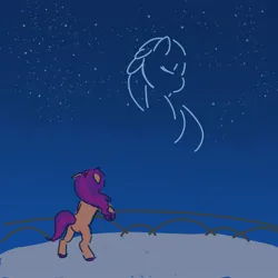 Size: 2000x2000 | Tagged: safe, artist:dandeesaturn, derpibooru import, sunny starscout, earth pony, pony, g5, balcony, bipedal, bipedal leaning, duo, duo female, female, image, jpeg, leaning, mare, night, night sky, sky, stargazing, stars, unitober 2024, velvet starscout