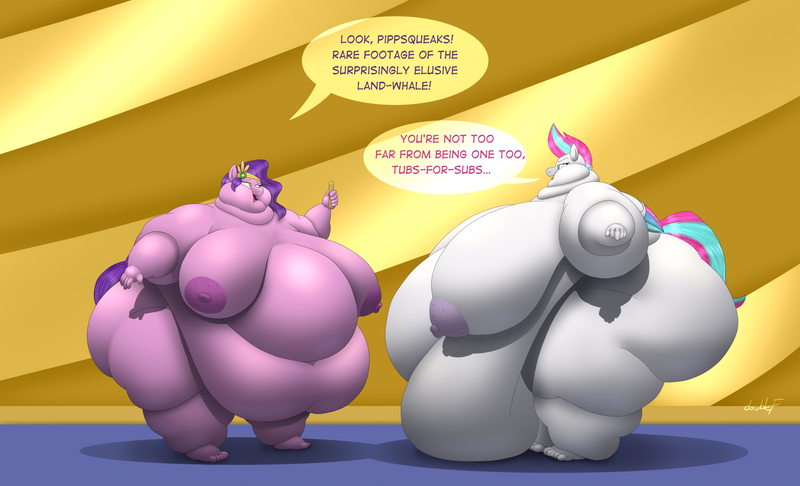 Size: 2464x1496 | Tagged: questionable, artist:doublef-returns, derpibooru import, pipp petals, zipp storm, anthro, pegasus, plantigrade anthro, g5, adipipp, areola, bbw, belly, belly on floor, big belly, big breasts, bingo wings, breasts, busty pipp petals, busty zipp storm, butt, double chin, fat, huge belly, huge breasts, huge butt, image, impossibly large belly, impossibly large breasts, impossibly large butt, large butt, mobile phone, montgomery glands, morbidly obese, near immobile, neck roll, nipples, nudity, obese, phone, png, rolls of fat, sagging breasts, ssbbw, teasing, wide hips, zipp slob