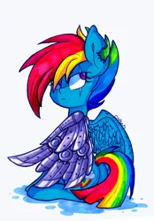 Size: 2043x2935 | Tagged: safe, artist:colorharmonypeeps, derpibooru import, rainbow dash, pegasus, pony, g4, alternate timeline, apocalypse dash, crystal war timeline, image, jpeg, solo, traditional art