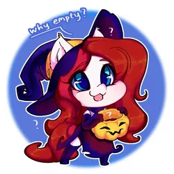 Size: 1024x1024 | Tagged: safe, artist:tolsticot, derpibooru import, oc, unofficial characters only, anthro, earth pony, plantigrade anthro, pony, clothes, costume, cute, dialogue, female, halloween, halloween costume, hat, holiday, image, mare, ocbetes, open mouth, open smile, png, pumpkin bucket, question mark, smiling, solo, witch costume, witch hat