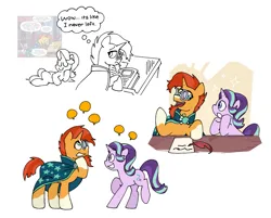 Size: 1099x885 | Tagged: safe, artist:driftwoodpony, derpibooru import, starlight glimmer, sunburst, pony, unicorn, g4, comic interpretation, duo, duo male and female, female, horn, image, male, mare, png, simple background, speech bubble, stallion, thought bubble, white background