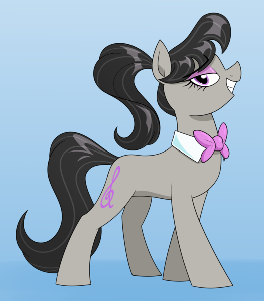 Size: 2084x2376 | Tagged: safe, artist:moonatik, derpibooru import, octavia melody, earth pony, pony, g4, abstract background, alternate hairstyle, bowtie, eyeshadow, female, image, makeup, mare, neck bow, png, ponytail, smiling, solo