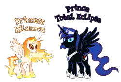 Size: 6677x4532 | Tagged: safe, anonymous artist, derpibooru import, oc, oc:prince total eclipse, oc:princess kilonova, unofficial characters only, alicorn, pony, g4, absurd resolution, alicorn oc, closed mouth, cousins, crown, evil eyes, eyebrows, eyelashes, eyes open, facial hair, family, female, hoof shoes, horn, image, jewelry, looking, looking at you, looking back, looking back at you, male, mare, name, nostrils, offspring, parent:oc:prince magnetar superstar, parent:oc:prince umbra shadowmoon, parent:oc:princess pulsar superstar, parent:oc:princess umbra bloodmoon, parents:superstarcest, parents:umbracest, png, prince, princess, product of incest, regalia, royalty, show accurate, simple background, smiling, smiling at you, spread wings, stallion, text, transparent background, vector, wall of tags, wings