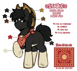 Size: 2219x2034 | Tagged: safe, artist:stablegrass, derpibooru import, oc, oc:stable, earth pony, pony, bandana, cowboy hat, earth pony oc, frown, hat, image, male, png, reference sheet, simple background, solo, stallion, stars, white background