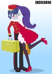 Size: 661x935 | Tagged: safe, artist:excelso36, derpibooru import, rarity, human, equestria girls, g4, bellhop, clothes, duo, duo male and female, equestria girls-ified, female, image, jpeg, male, welcome inn