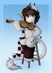 Size: 1980x2800 | Tagged: safe, artist:madelinne, derpibooru import, oc, oc:sound error, unofficial characters only, pony, clothes, female, flower, flower in hair, image, jewelry, mare, musical instrument, png, scarf, solo, violin