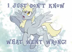 Size: 965x700 | Tagged: safe, artist:beyhr, derpibooru import, derpy hooves, pegasus, pony, g4, blonde mane, blonde tail, female, i just don't know what went wrong, image, mare, png, ponytober, ponytober 2024, solo, tail, wings