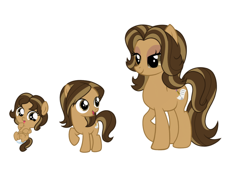 Size: 2732x2048 | Tagged: safe, artist:lunamidnight1998, derpibooru import, oc, oc:pigment design, ponified, earth pony, pony, g4, baby, base used, cute, cutie mark, diaper, digital art, evolution, female, filly, foal, image, mare, ocbetes, older, paper, pencil, png, solo