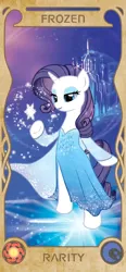 Size: 960x2077 | Tagged: source needed, safe, artist:apzzang, derpibooru import, rarity, pony, unicorn, g4, bipedal, castle, clothes, cute, disney style, dress, female, frozen (movie), horn, ice, image, jpeg, mare, snow, solo