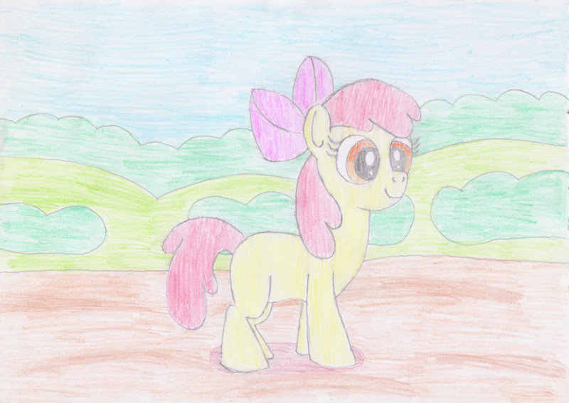 Size: 3491x2475 | Tagged: safe, artist:platinumdrop, derpibooru import, apple bloom, earth pony, pony, g4, colored pencil drawing, female, filly, foal, high res, image, png, solo, traditional art