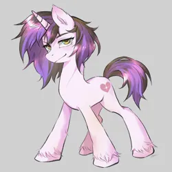 Size: 2048x2048 | Tagged: safe, artist:goldenage2049, derpibooru import, oc, oc:golden age, pony, unicorn, female, gray background, horn, image, looking at you, mare, png, simple background, smiling, solo, unicorn oc, unshorn fetlocks