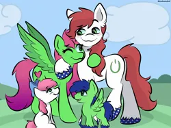 Size: 2048x1535 | Tagged: safe, artist:doodle-hooves, ponerpics import, oc, unofficial characters only, pony, colt, duo, duo female, female, foal, image, jpeg, looking at each other, male, mare, one eye closed, stallion