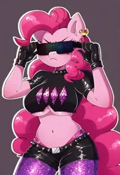 Size: 1664x2432 | Tagged: suggestive, ai content, derpibooru import, generator:civitai, machine learning generated, prompter:nonexisternsfw, stable diffusion, pinkie pie, anthro, earth pony, g4, angry, belly, belly button, breasts, callie, choker, clothes, collar, cosplay, costume, derpibooru exclusive, ear piercing, earring, female, generator:pony diffusion v6 xl, gloves, image, jewelry, jpeg, leather, leather gloves, led, midriff, panties, piercing, sequins, short sleeves, shorts, socks, solo, solo female, spiked choker, spiked collar, spikes, splatoon 2, sunglasses, thigh highs, underboob, underwear