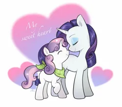 Size: 1228x1080 | Tagged: safe, artist:goldenage2049, derpibooru import, rarity, sweetie belle, pony, unicorn, g4, bandana, duo, duo female, eyes closed, female, filly, foal, heart, horn, image, mare, nuzzling, png, sibling love, siblings, simple background, sisters, white background