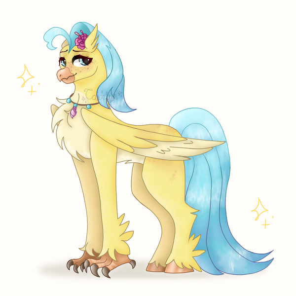 Size: 1280x1280 | Tagged: safe, artist:caitlynsarts, derpibooru import, princess skystar, hippogriff, g4, my little pony: the movie, female, image, png, signature, simple background, smiling, solo, white background