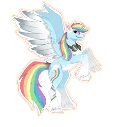 Size: 1280x1280 | Tagged: safe, artist:caitlynsarts, derpibooru import, rainbow dash, pegasus, pony, alternate design, female, goggles, image, mare, obtrusive watermark, png, rearing, redesign, signature, simple background, smiling, solo, spread wings, twitterina design, unshorn fetlocks, watermark, white background, wings